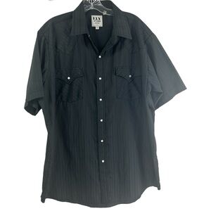 Ely Cattleman Black Pearl Snap Short Sleeve Western Shirt Men’s XL 17.5 Festival
